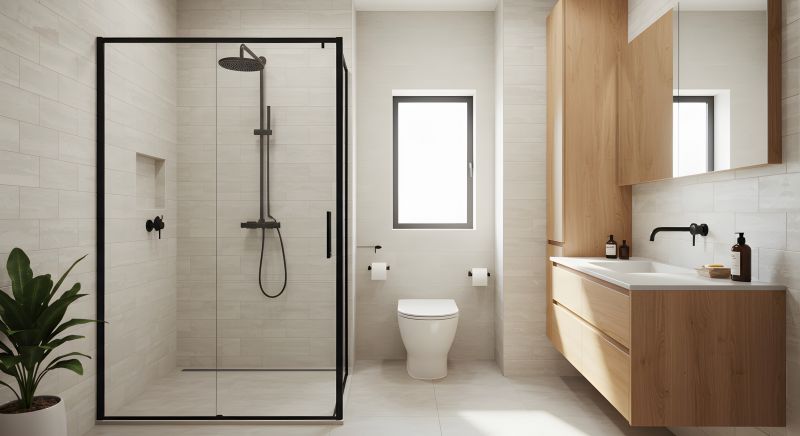 Minimalist Shower with Black Fixtures